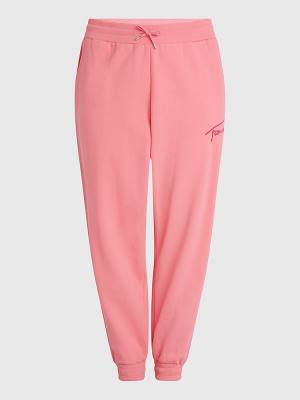 Pink Tommy Hilfiger Curve Signature Relaxed Fleece Joggers Women's Pants | TH860XIR