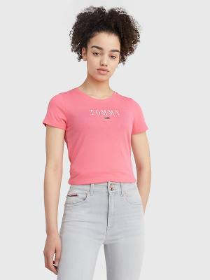 Pink Tommy Hilfiger Essential Logo Skinny Fit Women's T Shirts | TH945LDT