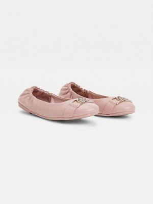 Pink Tommy Hilfiger Essential Monogram Leather Women's Ballerina | TH805GUQ