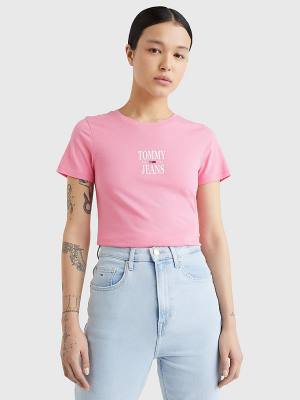 Pink Tommy Hilfiger Essential Skinny Fit Logo Women's T Shirts | TH624QSP