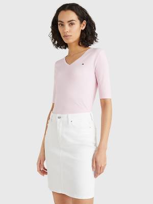 Pink Tommy Hilfiger Essentials Slim Fit Half Sleeve Women's T Shirts | TH468GJR