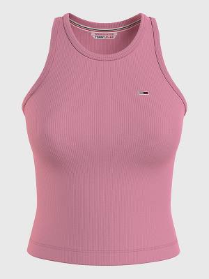 Pink Tommy Hilfiger Feminine Ribbed Tank Top Women's T Shirts | TH315RSB