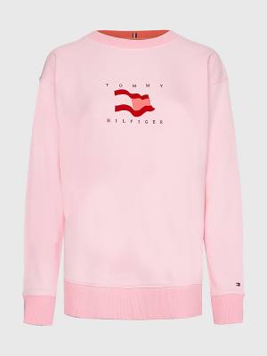 Pink Tommy Hilfiger Flag Detail Relaxed Fit Sweatshirt Women's Hoodie | TH034LDJ