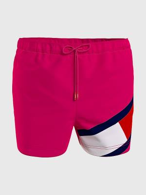 Pink Tommy Hilfiger Flag Mid Length Drawstring Shorts Men's Swimwear | TH709NRX