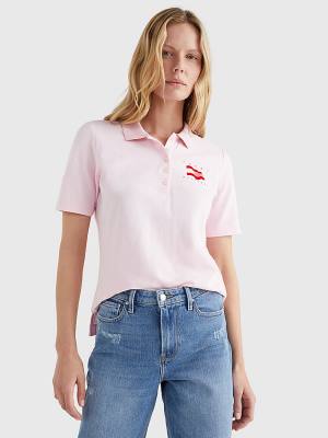 Pink Tommy Hilfiger Flock Flag Women's Polo Shirts | TH436XUE