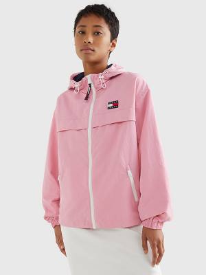 Pink Tommy Hilfiger Hooded Chicago Windbreaker Women's Jackets | TH961BUL