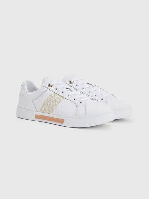 Pink Tommy Hilfiger Leather TH Monogram Cupsole Women's Sneakers | TH476JUM