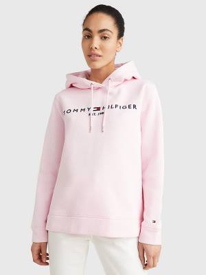 Pink Tommy Hilfiger Logo Drawstring Regular Fit Women's Hoodie | TH601DYJ