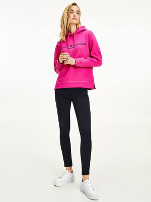 Pink Tommy Hilfiger Logo Drawstring Regular Fit Women's Hoodie | TH841ZKX