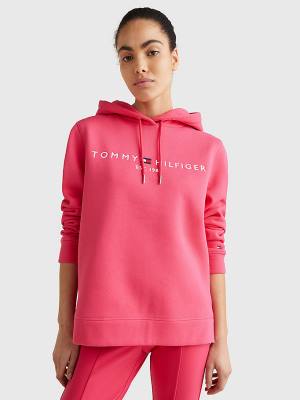 Pink Tommy Hilfiger Logo Drawstring Regular Fit Women's Hoodie | TH956BUF