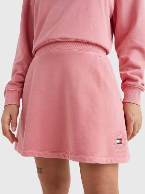 Pink Tommy Hilfiger Logo Embroidery Sweat Women's Skirts | TH021NFJ