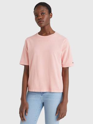 Pink Tommy Hilfiger Logo Relaxed Fit Women's T Shirts | TH214UGK