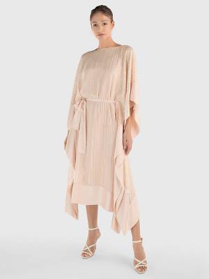 Pink Tommy Hilfiger Metallic Stripe Kaftan Women's Dress | TH340ASM