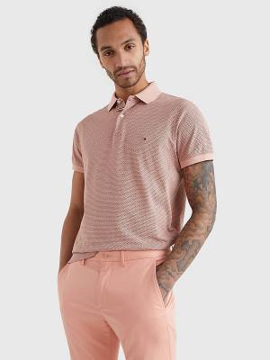 Pink Tommy Hilfiger Micro Print Slim Fit Men's Polo Shirts | TH649DRY