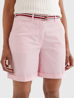 Pink Tommy Hilfiger Mid Rise Chino Women's Shorts | TH154ELT