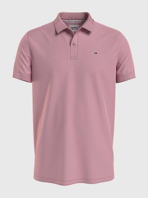 Pink Tommy Hilfiger Organic Cotton Logo Collar Men's Polo Shirts | TH318CWB