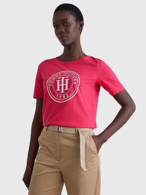 Pink Tommy Hilfiger Organic Cotton Print Women's T Shirts | TH638YIF