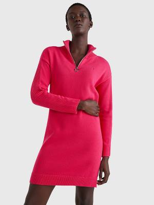 Pink Tommy Hilfiger Organic Cotton Relaxed Fit Half-Zip Women's Dress | TH734KDX