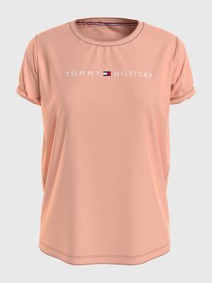 Pink Tommy Hilfiger Original Logo Turn-Back Cuff Women's T Shirts | TH079OPG