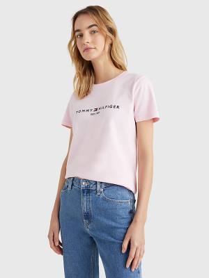 Pink Tommy Hilfiger Pure Organic Cotton Logo Women's T Shirts | TH184ZHO