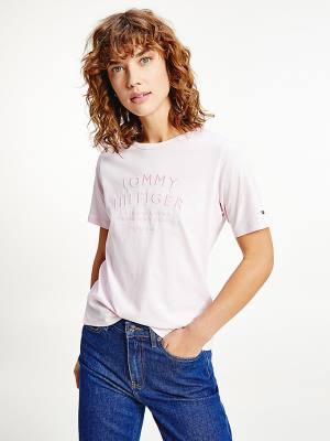 Pink Tommy Hilfiger Pure Organic Cotton Embroidery Women's T Shirts | TH189RZX