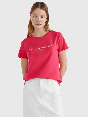 Pink Tommy Hilfiger Pure Organic Cotton Logo Women's T Shirts | TH217RSG