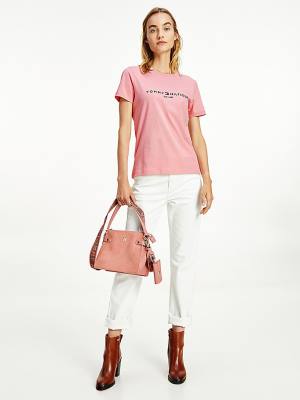 Pink Tommy Hilfiger Pure Organic Cotton Logo Women's T Shirts | TH850PXE