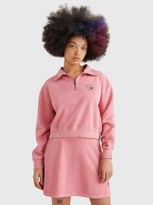 Pink Tommy Hilfiger Quarter Zip Relaxed Fit Women's Sweatshirts | TH365SKY