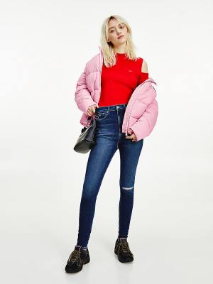 Pink Tommy Hilfiger Recycled Nylon Puffer Women's Jackets | TH693GPQ