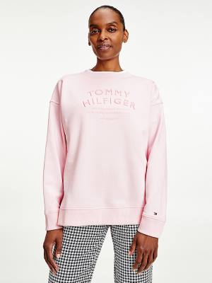 Pink Tommy Hilfiger Relaxed Fit Text Embroidery Women's Sweatshirts | TH537QVO