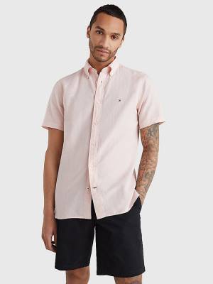 Pink Tommy Hilfiger Short Sleeve Tapered Regular Fit Men's Shirts | TH069YSW