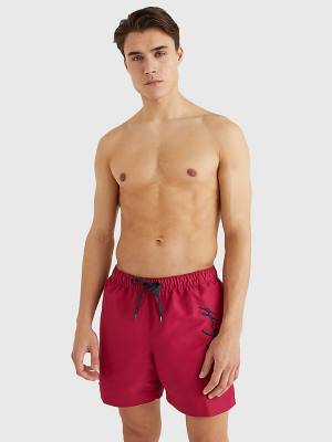 Pink Tommy Hilfiger Signature Logo Mid Length Shorts Men's Swimwear | TH925ZKL