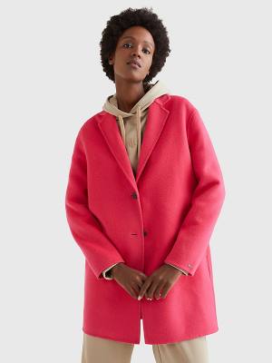 Pink Tommy Hilfiger Signature Undercollar Wool Blend Women's Coats | TH901LFE