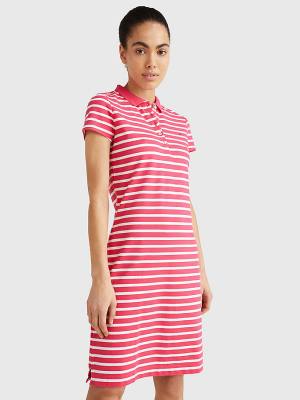 Pink Tommy Hilfiger Slim Fit Stripe Polo Women's Dress | TH520MWB