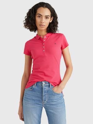 Pink Tommy Hilfiger Slim Fit Women's Polo Shirts | TH158DBI