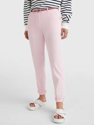 Pink Tommy Hilfiger Slim Signature Belt Chinos Women's Pants | TH631FCZ