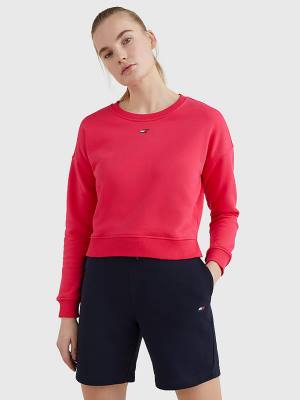 Pink Tommy Hilfiger Sport Flag Relaxed Fit Women's Sweatshirts | TH810BLP