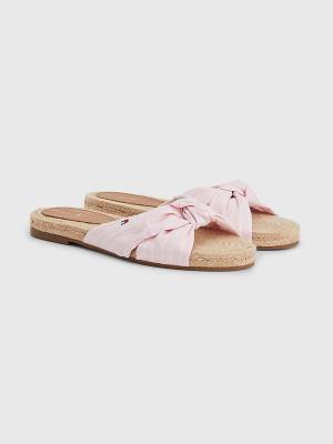 Pink Tommy Hilfiger Stripe Espadrille Flat Women's Sandals | TH706QNM