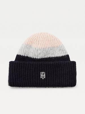 Pink Tommy Hilfiger Stripe Rib-Knit Beanie Women's Hats | TH694PRA