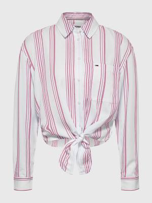 Pink Tommy Hilfiger Tie-Front Stripe Women's Shirts | TH453ISK