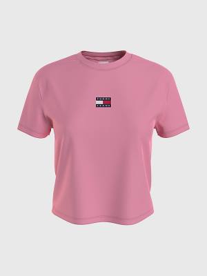 Pink Tommy Hilfiger Tommy Badge Crew Neck Women's T Shirts | TH072GCQ