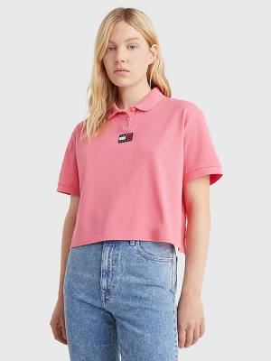 Pink Tommy Hilfiger Tommy Badge Women's Polo Shirts | TH430ULO