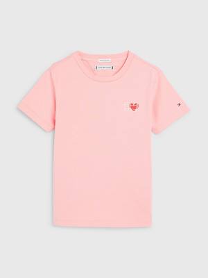 Pink Tommy Hilfiger Valentines Heart Print Girls' T Shirts | TH639JXE