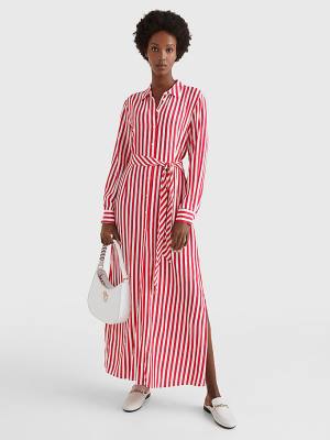 Pink Tommy Hilfiger Viscose Stripe Shirt Women's Dress | TH673HNU