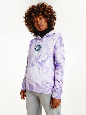 Purple Tommy Hilfiger Boxy Tie-Dye Women's Hoodie | TH895PES