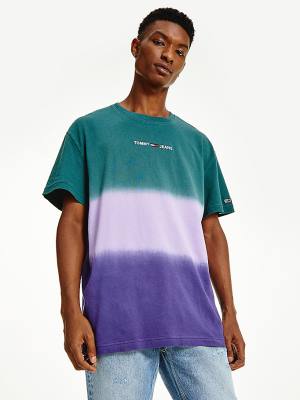 Purple Tommy Hilfiger Colour-Blocked Dip Dye Relaxed Fit Men's T Shirts | TH486EFB