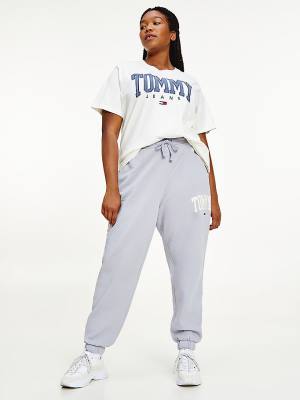 Purple Tommy Hilfiger Curve College Tommy Badge Plush Joggers Women's Pants | TH683AIQ