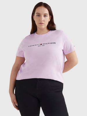 Purple Tommy Hilfiger Curve Organic Cotton Logo Women's T Shirts | TH346ROQ