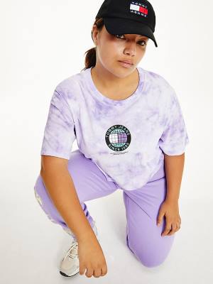 Purple Tommy Hilfiger Curve Tie-Dye Recycled Cotton Cropped Women's T Shirts | TH217SQY