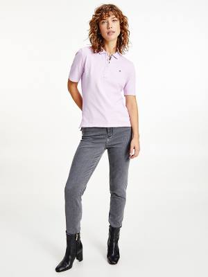 Purple Tommy Hilfiger Essential Placket Detail Women's Polo Shirts | TH461ECU